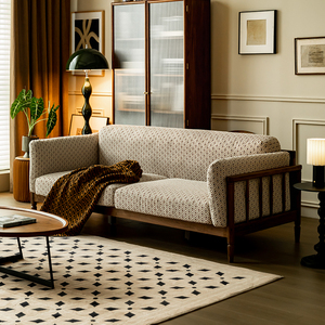 北美黑胡桃木实木复古沙发客厅三人位布艺现代简约小户型北欧家具