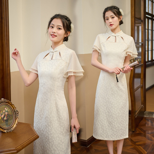 新款新中式改良旗袍连衣裙中国风长款民族风裙子女 婚庆礼服