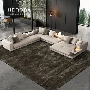 高端竹纤维纯色天丝羊毛地毯客厅茶几毯手工定制卧室现代灰色意式