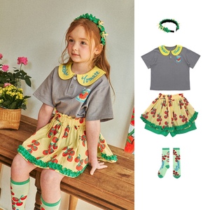 韩国童装ins风婴儿宝宝男女童绿色黄色小番茄裙式短袖短裤套装