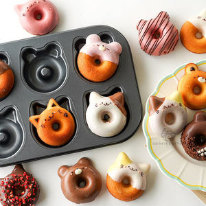 日本COTTA正品新款甜甜圈卡通小熊6连巧克力蛋糕烤盘家用烘焙工具