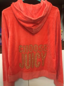 美国购回现货Juicy Couture珊瑚色天鹅绒修身嵌钻上衣JG010154