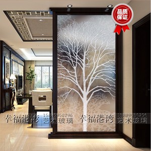 钢化艺术玻璃屏风玄关隔断背影墙冰雕效果KH166简约树-幸福树