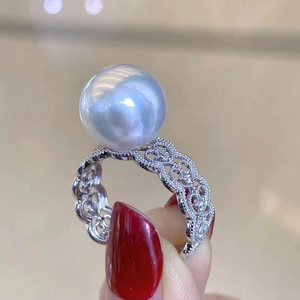 DIY珍珠配件 925银珍珠戒指空托 时尚金色银色指环托配8-10mm圆珠
