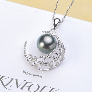 DIY珍珠配件 925银天然珍珠款项坠吊坠空托时尚款 配8-10mm正圆珠