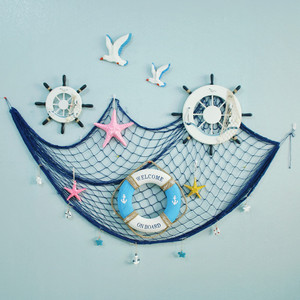 地中海装饰渔网海洋风鱼网照片墙面装饰挂饰幼儿园吊顶环创装扮