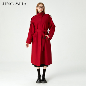 红色风衣外套女长款2024年新款春秋季立领宽松版流行气质显瘦女装