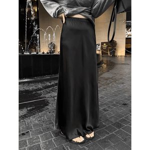 法式气质黑色亮面丝滑鱼尾半身裙女夏季新款高腰显瘦垂感包臀长裙