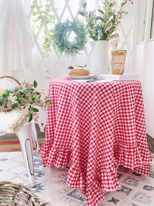 西橙 | 英式花园复古红格蕾丝装饰圆方桌布阳台茶几客厅餐桌布