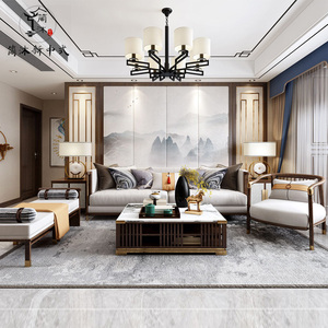 新中式沙发简约轻奢禅意后现代实木沙发组合样板房小户型全套家具
