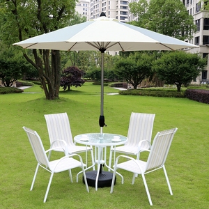 白色户外桌椅伞组合休闲室外铁艺露天阳台花园庭院别墅茶几三件套