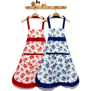 韩版玫瑰花家用厨房围裙女款时尚挂脖花边围裙可爱桃皮绒做饭围腰