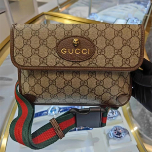 Gucci/古驰 老花GG虎头腰包帆布女包男女同款休闲时尚胸包挎包