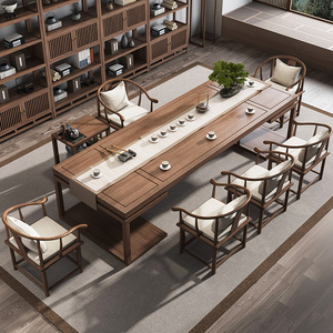 新中式茶桌椅组合办公室茶几茶道套装茶台一体实木大板喝茶泡茶桌