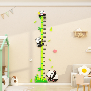 熊猫卡通身高贴3d立体墙贴儿童房幼儿园墙面装饰量身高尺贴纸客厅