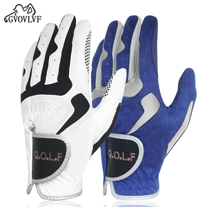 高尔夫球手套超纤布带防滑颗粒透气左右手男士白色蓝色高尔夫手套