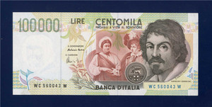 【欧洲】意大利 1994年100000里拉纸币AUNC卡拉瓦乔保真实拍 特价