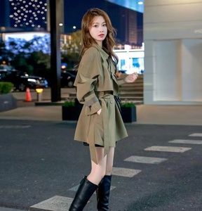 韩系风衣外套女法式复古赫本风小个子春季百搭高级感中款系带大衣