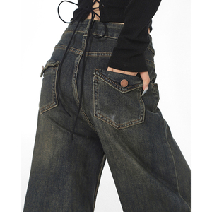赛小懒设计感显瘦牛仔裤2024夏季新款垂感拖地裤女复古直筒长裤子