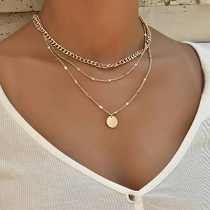 Vintage gold necklace women 合金链条锁骨链复古金色多层项链女