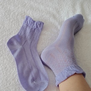 tutu家夏款袜子 短袜 紫罗兰 淡黄 黑 灰色 排汗 纯色  薄款 镂空