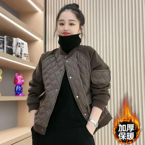 清仓捡漏专柜大牌尾货女时尚菱格立领棒球服夹棉加厚保暖棉衣外套