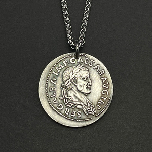罗马帝国皇帝伽尔巴人像古币吊坠镀银纪念币打孔硬币项链铜币挂件