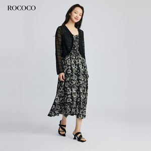 Rococo洛可可连衣裙两件套春夏长袖针织开衫吊带裙子时尚套装女