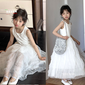 现货波拉bora韩国童装女童仙女小白裙2024夏款儿童时尚纱裙洋气