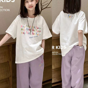现货JASPER波拉韩国童装女童彩色字母短袖T恤2024夏款儿童上衣潮