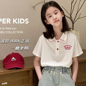 现货Japser波拉b韩国童装女童翻领短袖T恤2024夏款儿童POLO领上衣