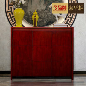 今品御实木鞋柜简约现代中式古典酒红色玄关柜子入户多功能装饰柜