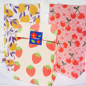 包邮可爱卡通草莓樱桃粉色礼品包装袋节日礼物袋糖果饰品纸袋10个