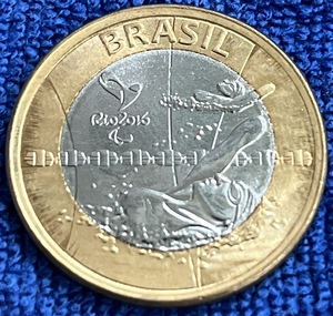世界钱币 巴西硬币 里约奥运会纪念币-游泳 2016年1瑞尔 P-0060