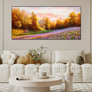 美式客厅风景手绘油画黄金满地薰衣草鹿欧式沙发背景挂装饰画中式