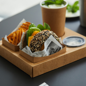 创意一次性餐具汉堡套餐纸盒包装盒咖啡厅餐厅小吃纸托盘支持定制