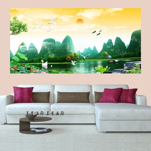 客厅装饰画沙发背景墙画墙贴画自贴壁画粘贴桂林山水风景画自粘画