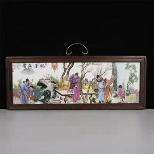 五六十年代实木框瓷板画挂屏古玩杂项旧货老物件收藏民俗装饰挂画