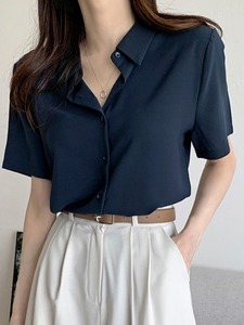 韩国chic夏季减龄复古小众设计感气质法式高级感雪纺衬衣上衣女色