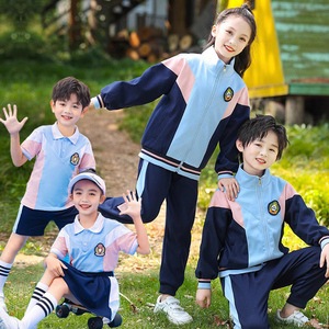 小学生春秋装纯棉班服校服儿童蓝色休闲服套装幼儿园园服两件套