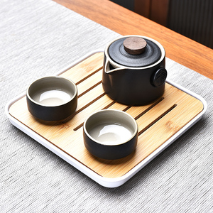 家用黑陶陶瓷整套功夫茶具套装一壶两杯便携旅行茶壶茶杯茶滤茶盘