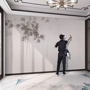 新中式古典墙布手绘水墨竹子墙纸客厅电视背景墙壁纸卧室床头壁画
