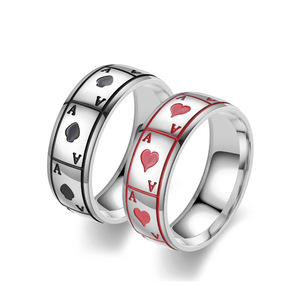 时尚风潮黑桃 红桃A 钛钢戒指环 时来运转扑克牌情侣对戒指手饰品