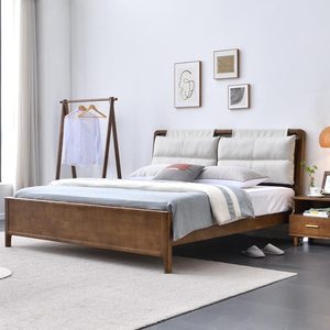 全实木布艺软包床新中式卧室家具1.5现代简约1.8米主卧双人靠背床
