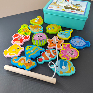 木质磁性钓鱼玩具套装铁盒儿童益智仿真认知居家陪伴亲子互动游戏