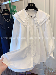 广州十三行爆款法式双层娃娃领白色衬衫设计感小众灯笼袖长袖上衣