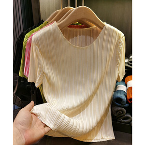 60D柔软面料~~台湾客人特别喜欢高级褶皱圆领上衣 夏季短袖舒服
