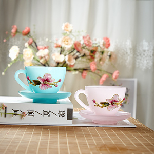 珐琅彩手把茶水杯女创意花茶杯家用茶杯泡茶琉璃茶杯子水晶玻璃杯