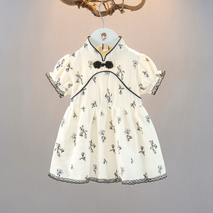 女宝宝夏装连衣裙水墨中国风小旗袍1-3岁女童夏季公主裙9个月婴儿