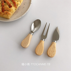 (吃意面 披萨 烤肠)ins水果叉小刀勺子可爱创意实木柄不锈钢小众
